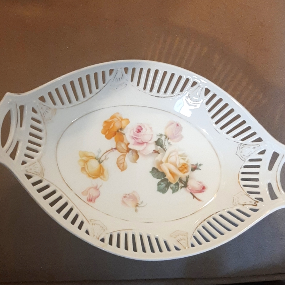 Antique Germany 1920s fret work china basket.